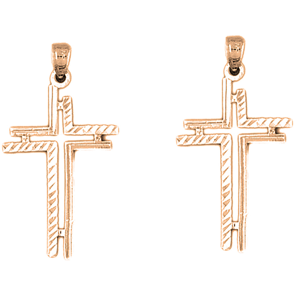 14K or 18K Gold 36mm Cross Earrings