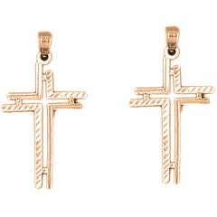 14K or 18K Gold 36mm Cross Earrings