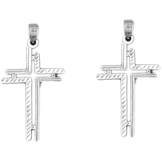 Sterling Silver 36mm Cross Earrings