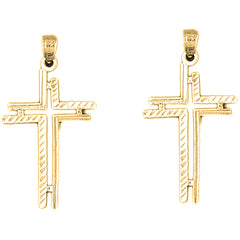 Yellow Gold-plated Silver 36mm Cross Earrings
