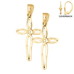 Sterling Silver 29mm Cross Earrings (White or Yellow Gold Plated)