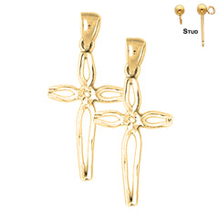 Sterling Silver 29mm Cross Earrings (White or Yellow Gold Plated)