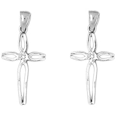 Sterling Silver 29mm Cross Earrings