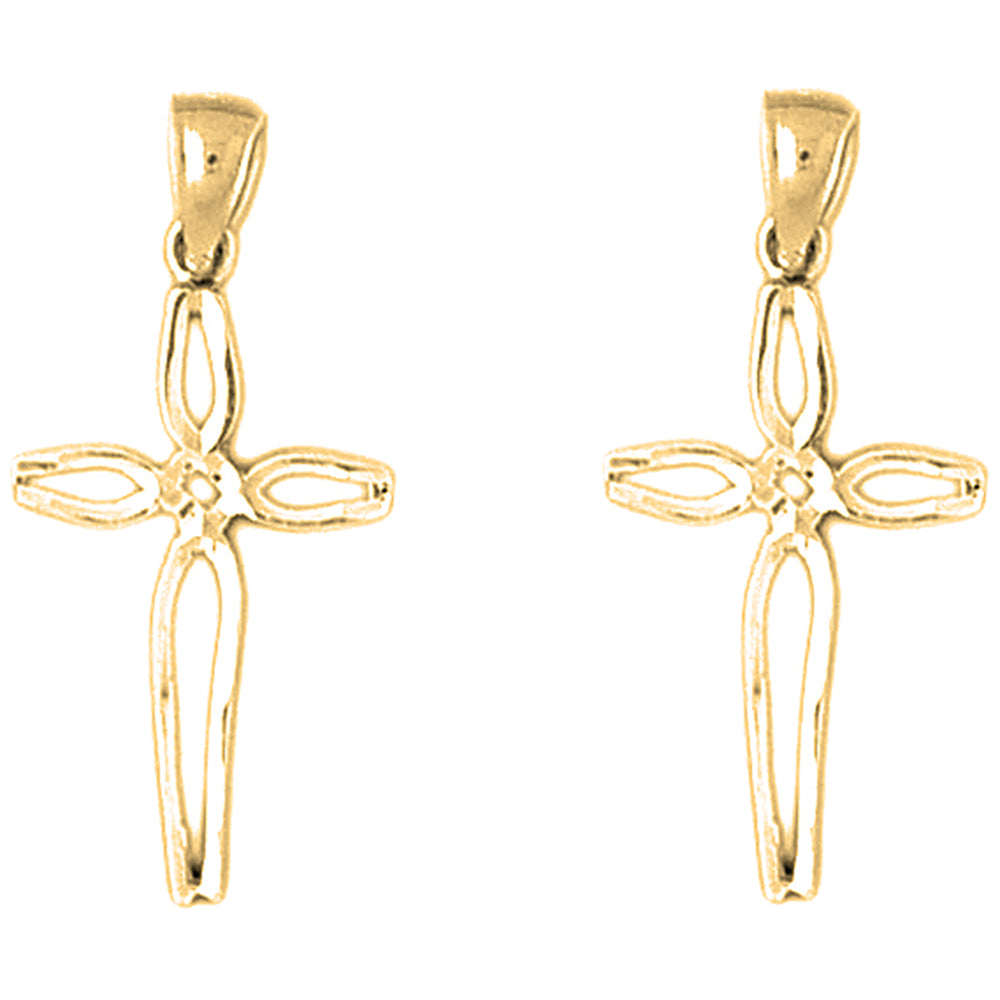 Yellow Gold-plated Silver 29mm Cross Earrings