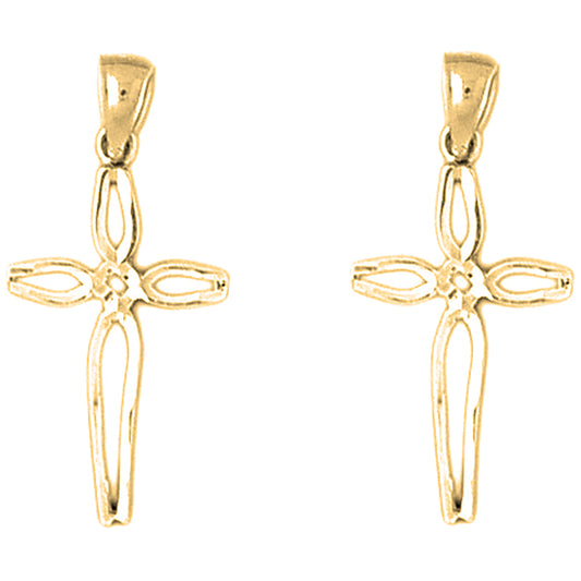 Yellow Gold-plated Silver 29mm Cross Earrings