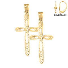 Sterling Silver 39mm Cross Earrings (White or Yellow Gold Plated)