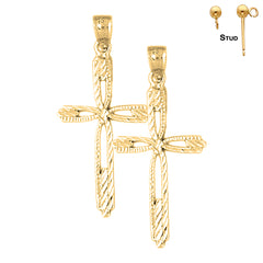 Sterling Silver 39mm Cross Earrings (White or Yellow Gold Plated)