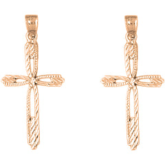 14K or 18K Gold 39mm Cross Earrings