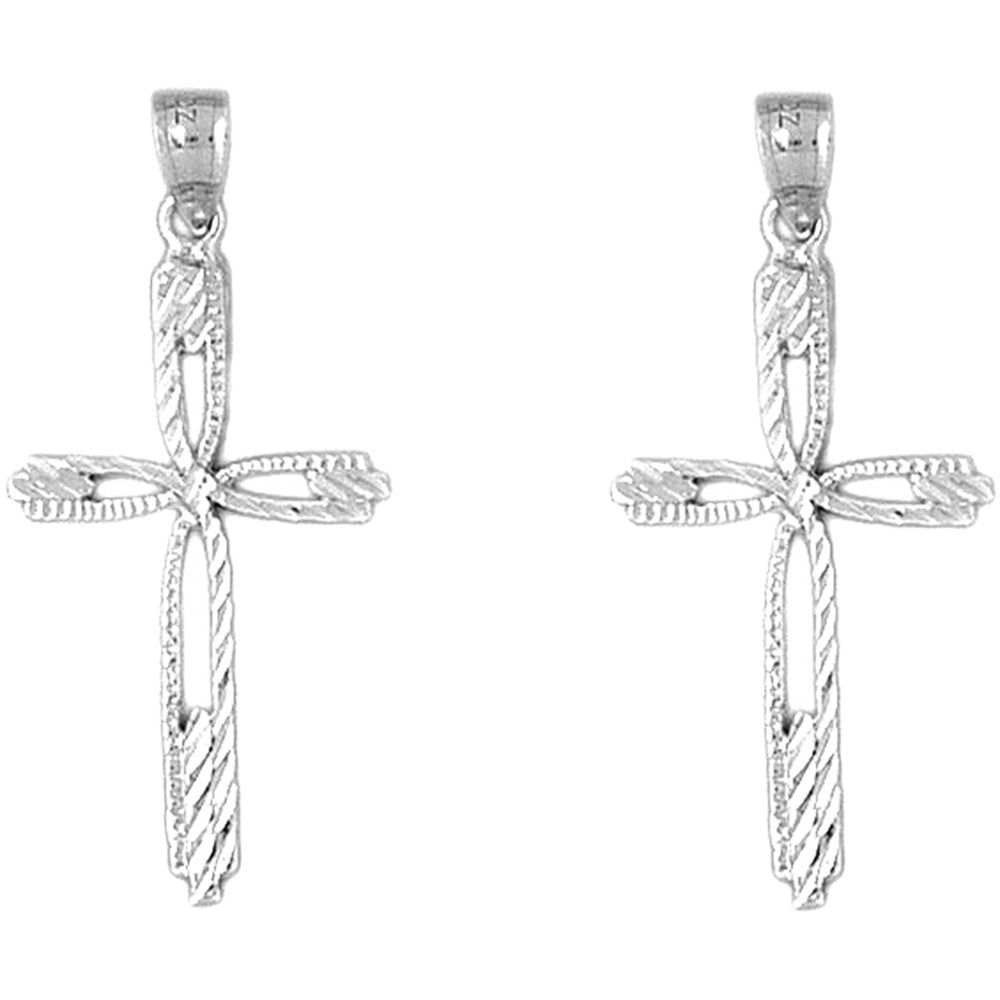 Sterling Silver 39mm Cross Earrings