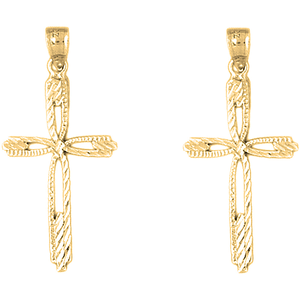 14K or 18K Gold 39mm Cross Earrings