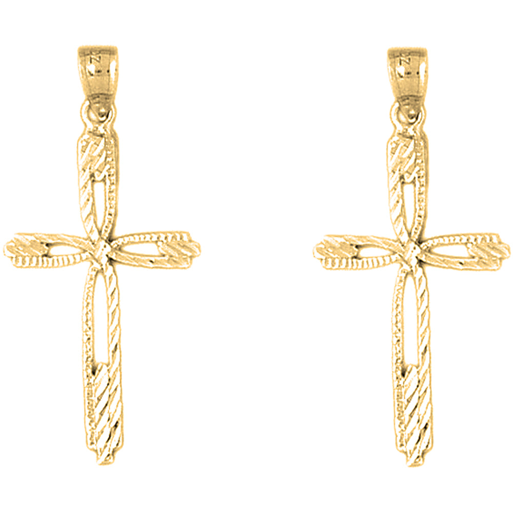 Yellow Gold-plated Silver 39mm Cross Earrings