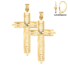 Sterling Silver 45mm Cross Earrings (White or Yellow Gold Plated)