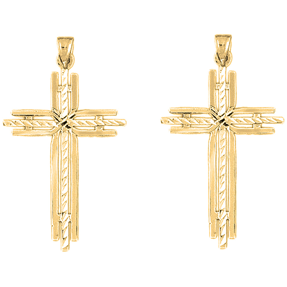 Yellow Gold-plated Silver 45mm Cross Earrings