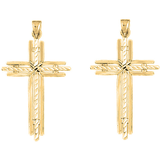 Yellow Gold-plated Silver 45mm Cross Earrings