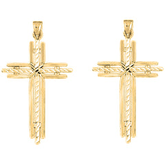 Yellow Gold-plated Silver 45mm Cross Earrings