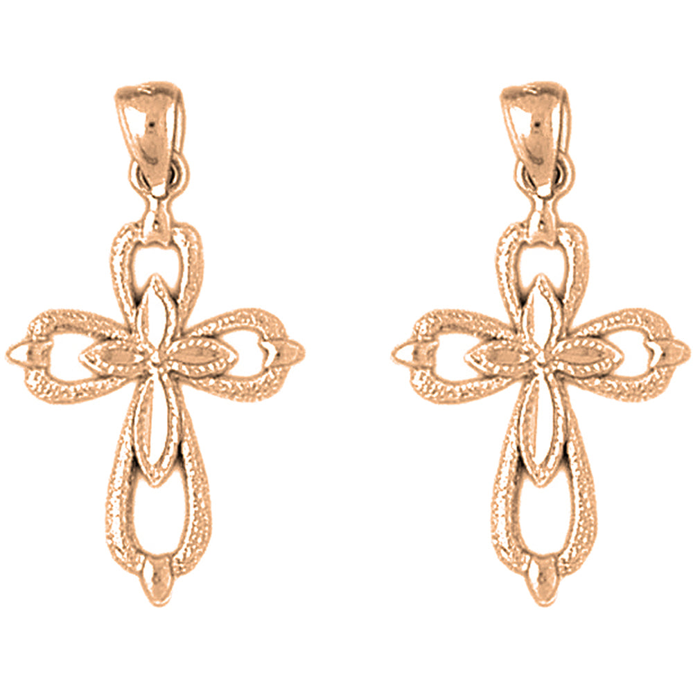 14K or 18K Gold 30mm Passion Cross Earrings