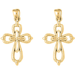 Yellow Gold-plated Silver 30mm Passion Cross Earrings