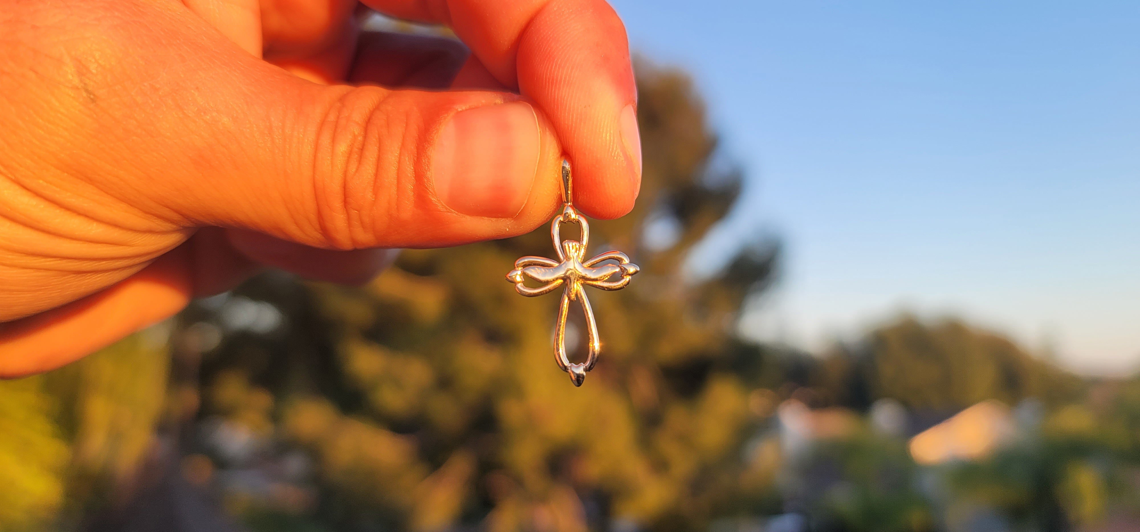 14K or 18K Gold Dove and Cross Pendant