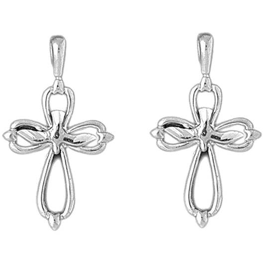 Sterling Silver 32mm Dove and Cross Earrings
