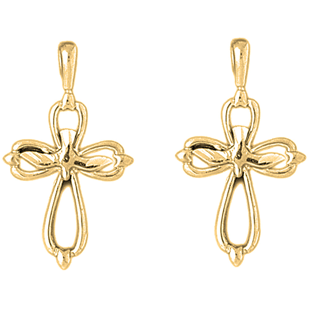 14K or 18K Gold 32mm Dove and Cross Earrings