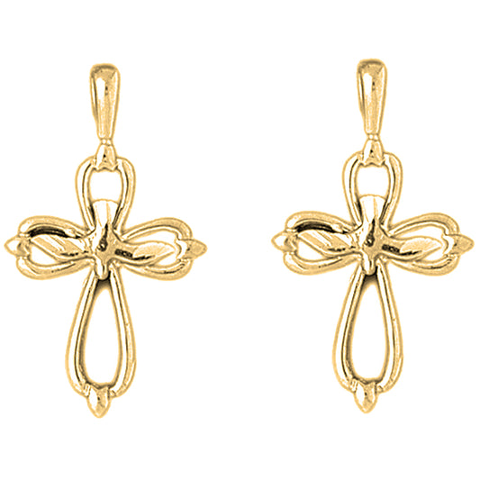 Yellow Gold-plated Silver 32mm Dove and Cross Earrings