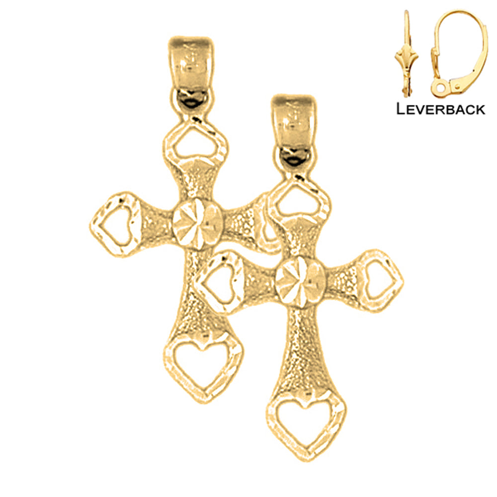 14K or 18K Gold Heart Cross Earrings