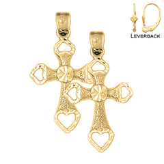 Sterling Silver 18mm Heart Cross Earrings (White or Yellow Gold Plated)