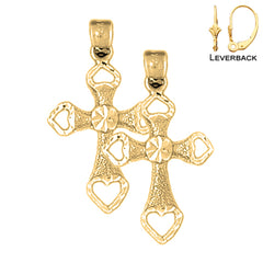 14K or 18K Gold Heart Cross Earrings