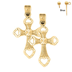Sterling Silver 18mm Heart Cross Earrings (White or Yellow Gold Plated)