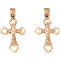 14K or 18K Gold 18mm Heart Cross Earrings