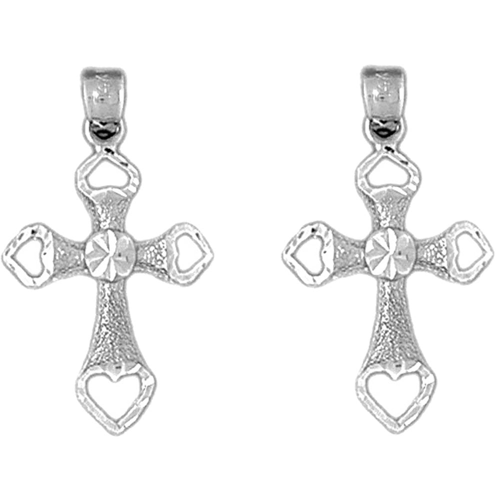 Sterling Silver 18mm Heart Cross Earrings