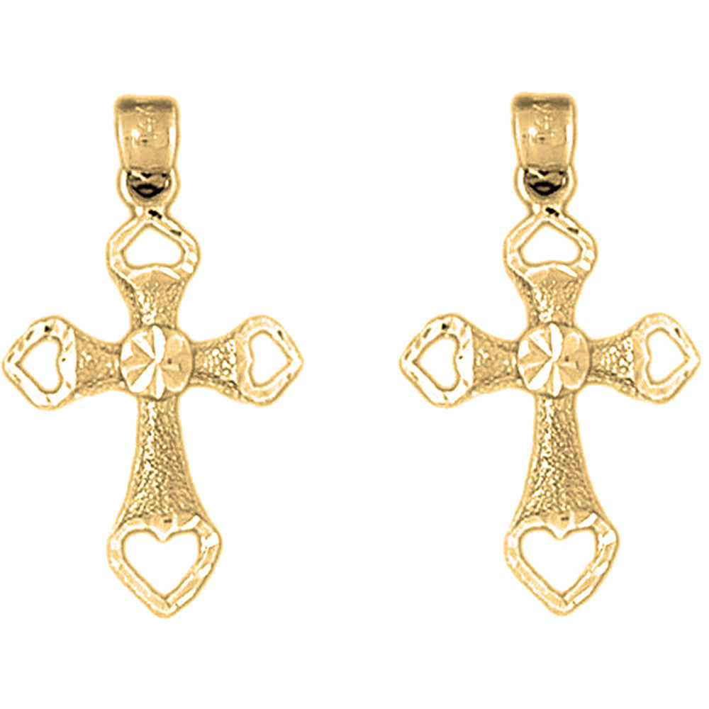 Yellow Gold-plated Silver 18mm Heart Cross Earrings