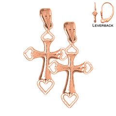 14K or 18K Gold Heart Cross Earrings