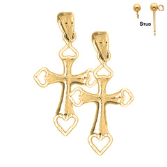 Sterling Silver 31mm Heart Cross Earrings (White or Yellow Gold Plated)