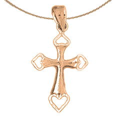 14K or 18K Gold Heart Cross Pendant