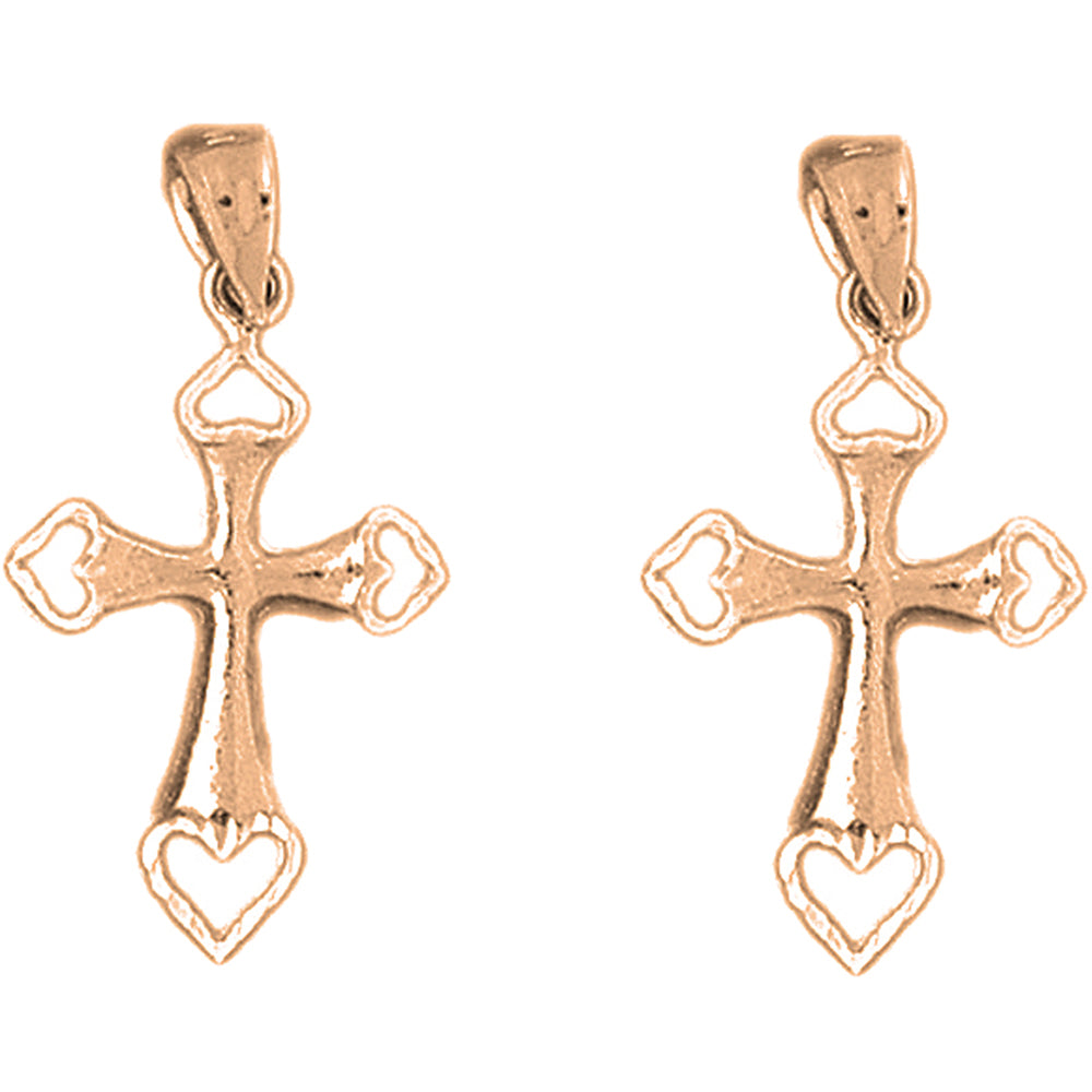 14K or 18K Gold 31mm Heart Cross Earrings