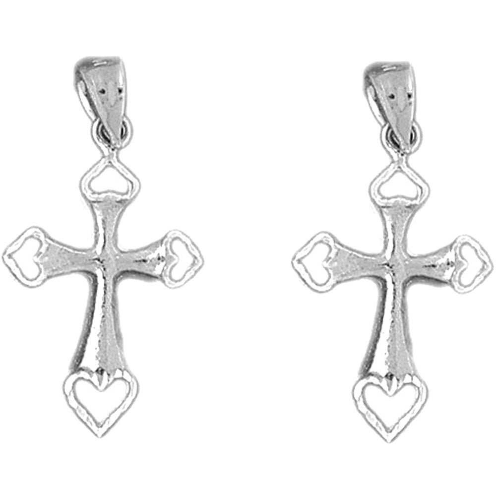 Sterling Silver 31mm Heart Cross Earrings