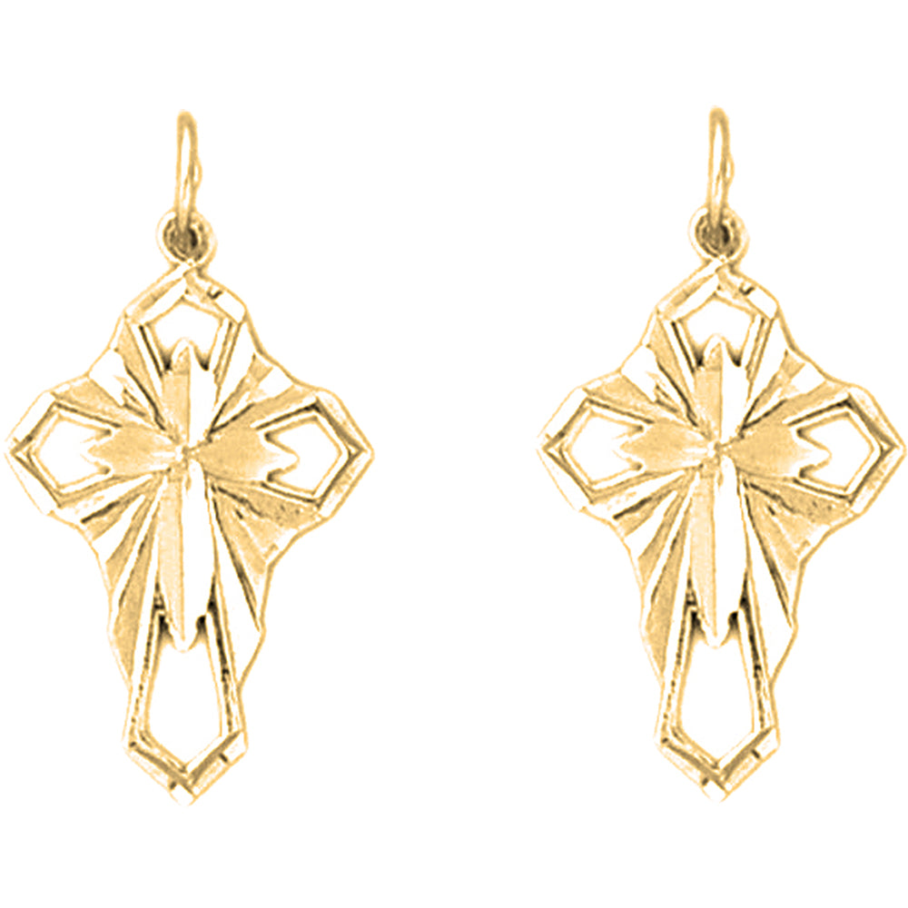 Yellow Gold-plated Silver 26mm Passion Cross Earrings