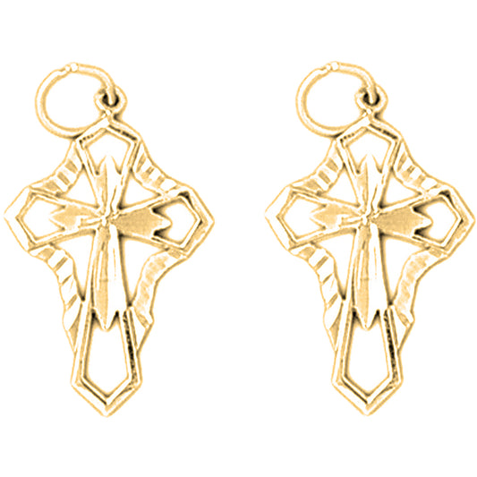 Yellow Gold-plated Silver 24mm Passion Cross Earrings