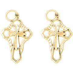 Yellow Gold-plated Silver 24mm Passion Cross Earrings