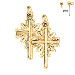 Sterling Silver 24mm Latin Cross Earrings (White or Yellow Gold Plated)