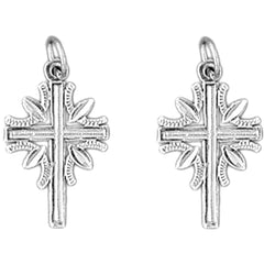 Sterling Silver 24mm Latin Cross Earrings