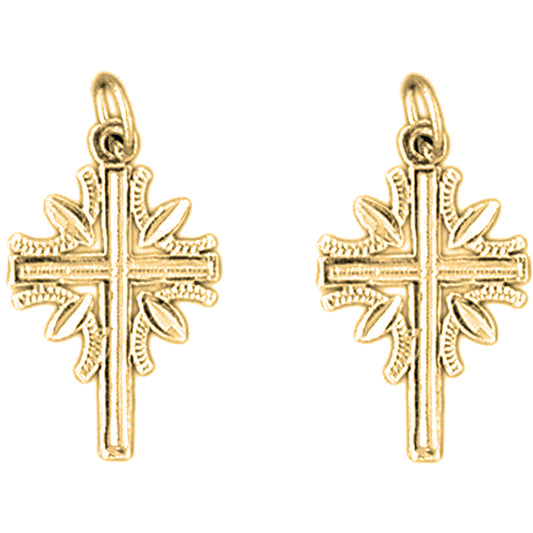 Yellow Gold-plated Silver 24mm Latin Cross Earrings