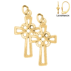 Sterling Silver 19mm Cross Earrings (White or Yellow Gold Plated)