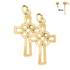 Sterling Silver 19mm Cross Earrings (White or Yellow Gold Plated)