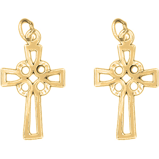 Yellow Gold-plated Silver 19mm Cross Earrings