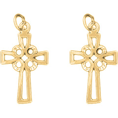 14K or 18K Gold 19mm Cross Earrings