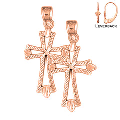 14K or 18K Gold Budded Cross Earrings