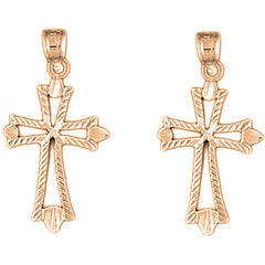 14K or 18K Gold 31mm Budded Cross Earrings