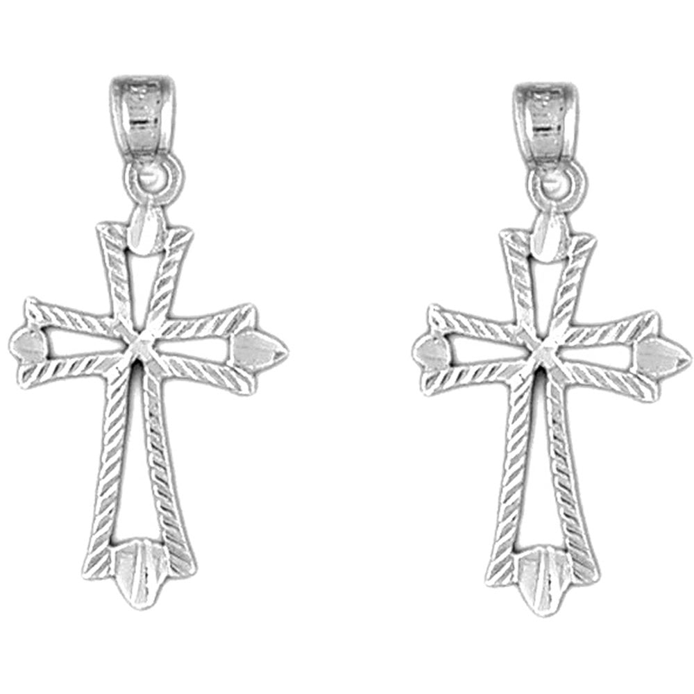 Sterling Silver 31mm Budded Cross Earrings